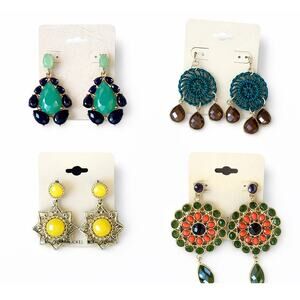 Lot of 4 Statement Drop/Dangle Earrings – Colorful Gem & Filigree (Gold Tone)